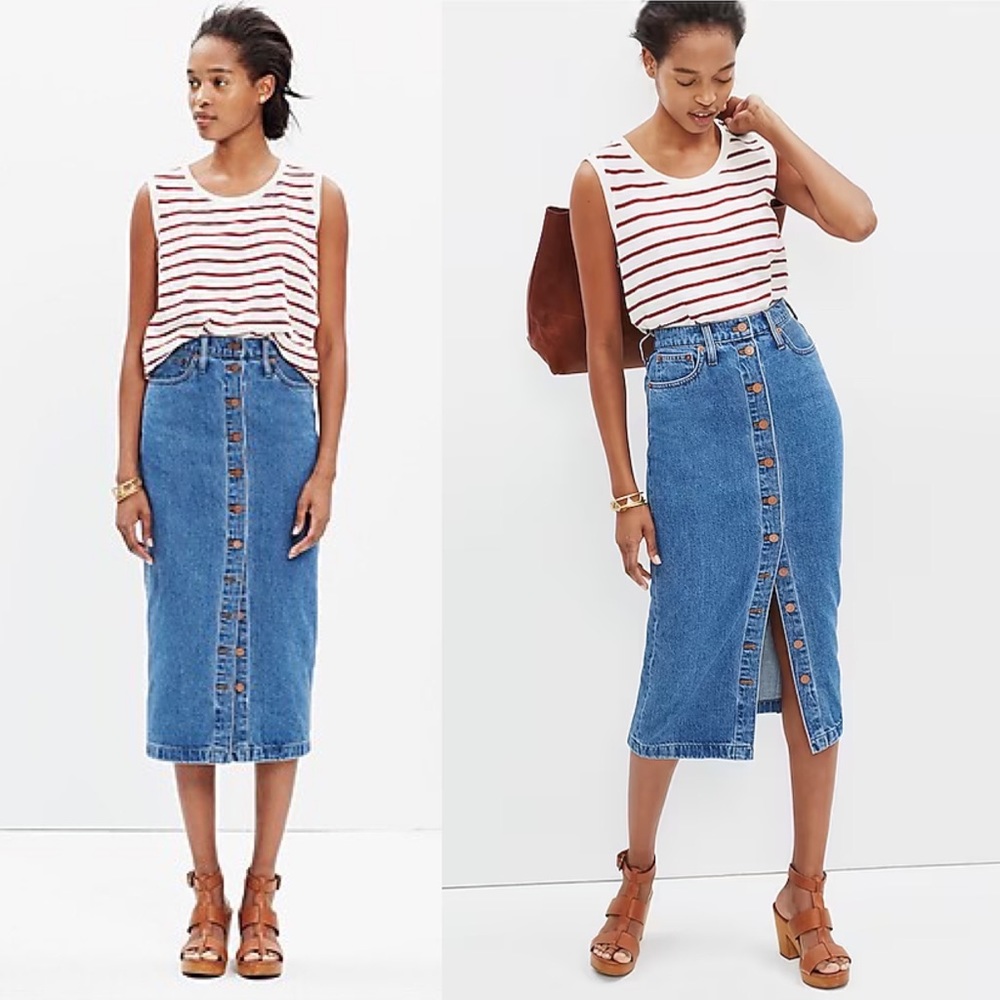 Madewell MIDI Cotton Jean Skirt Size 25 NWT